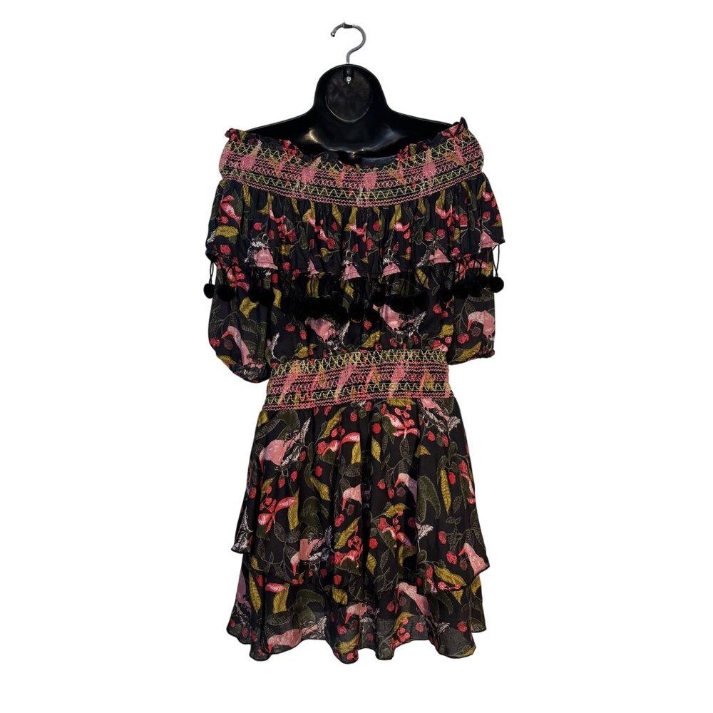 Red Carter Black & Pink Tropical Mini Dress With Tassels & Smocked Waist - Picture 2 of 11